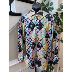 R. Lewis Button Down Shirt Men's M Multi Abstract Pop Art Long Sleeve Collared